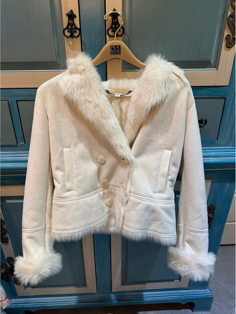 Tommy Hilfiger Women's Cream Faux Fur Trim Jacket Size L